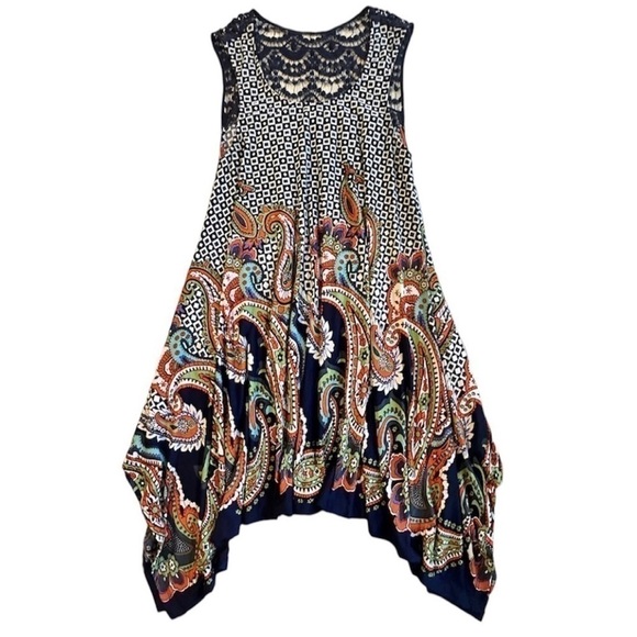 WEST K Sleeveless Asymmetrical Lace Dress Tunic Top Navy Boho Paisley Women’s S - Picture 12 of 12
